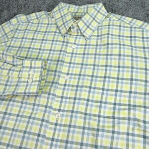 Duluth Trading Button Up Shirt Men Medium Yellow Plaid Reach Gussets Button Down